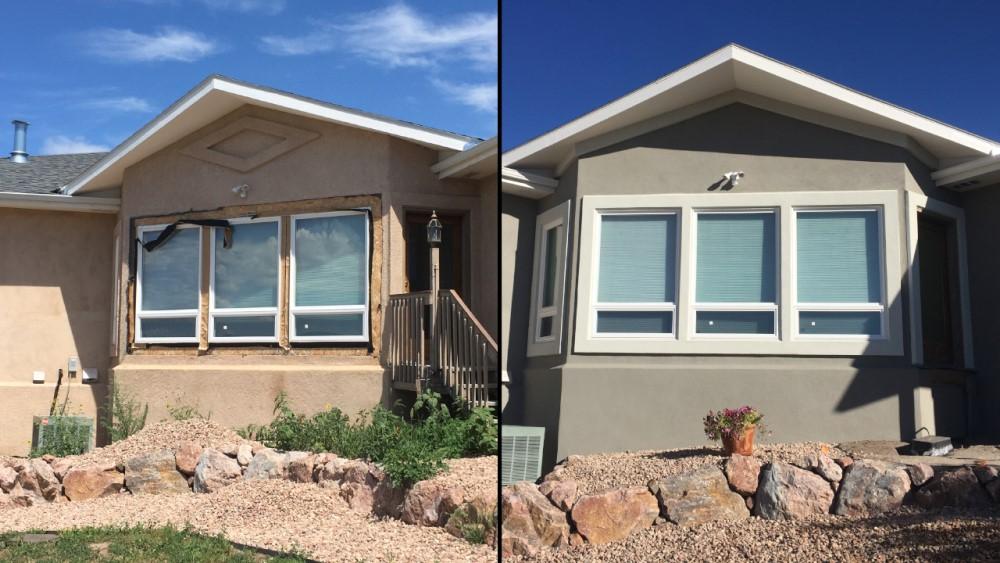 Stucco repair before and after in Tampa Florida
