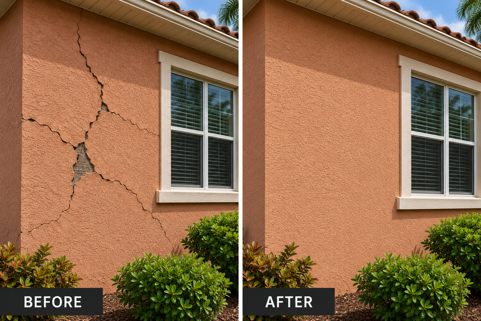 Hardcoat stucco repair before and after